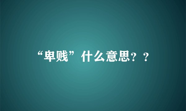 “卑贱”什么意思？？