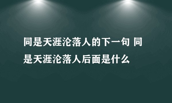 同是天涯沦落人的下一句 同是天涯沦落人后面是什么