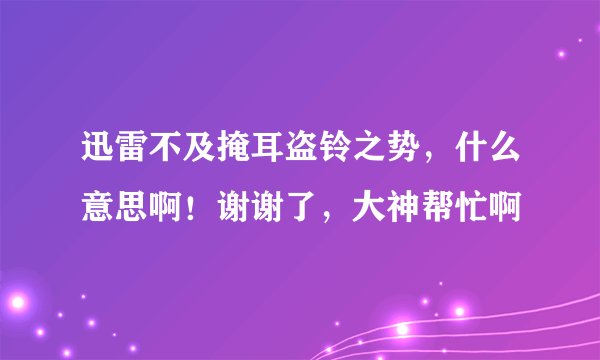 迅雷不及掩耳盗铃之势，什么意思啊！谢谢了，大神帮忙啊