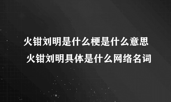 火钳刘明是什么梗是什么意思 火钳刘明具体是什么网络名词