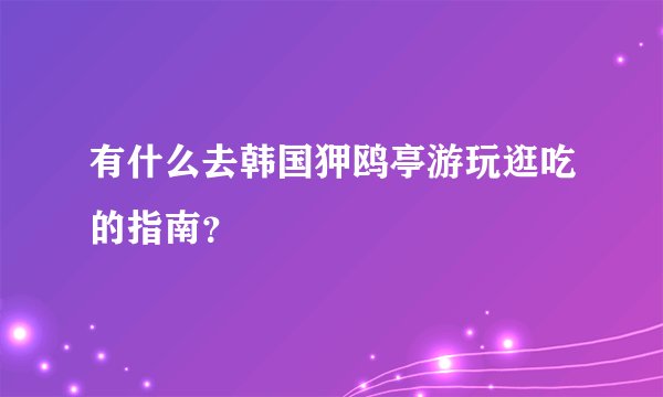 有什么去韩国狎鸥亭游玩逛吃的指南？