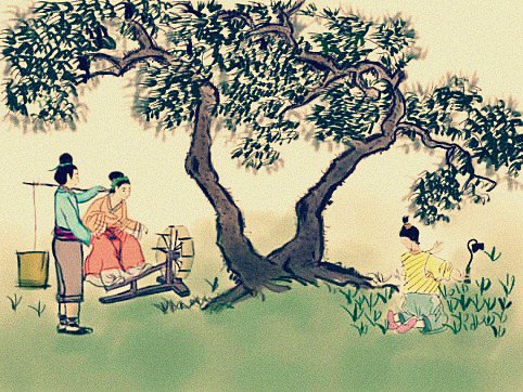 《四时田园杂兴》其七中，“昼出耘田夜绩麻，村庄儿女各当家”翻译是什么？