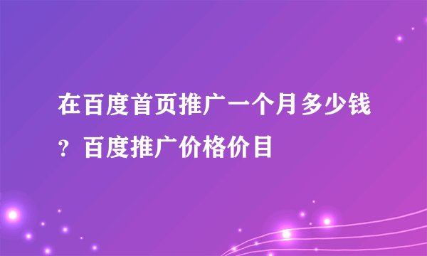 在百度首页推广一个月多少钱?百度推广价格价目