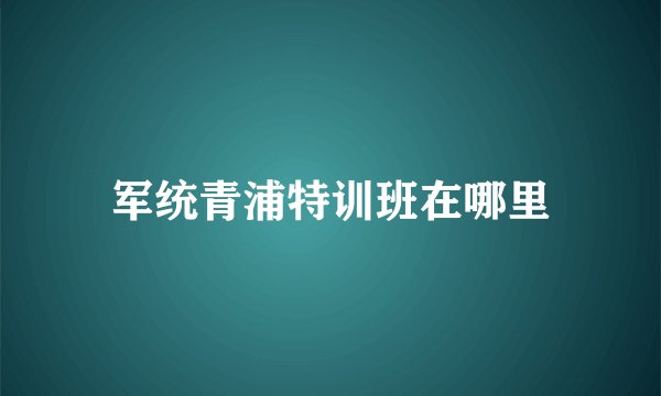 军统青浦特训班在哪里