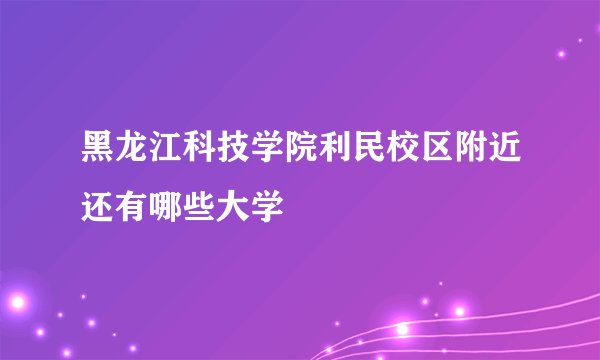 黑龙江科技学院利民校区附近还有哪些大学