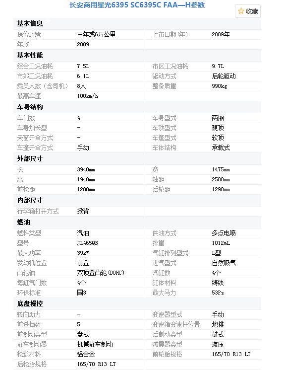 长安星光6395加长版参数
