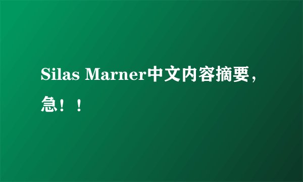 Silas Marner中文内容摘要，急！！