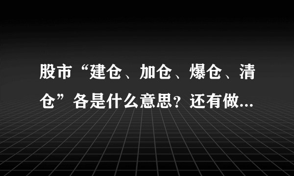 股市“建仓、加仓、爆仓、清仓”各是什么意思？还有做多、做空。