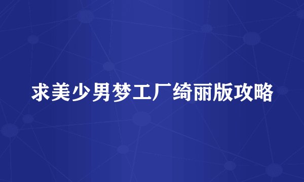 求美少男梦工厂绮丽版攻略