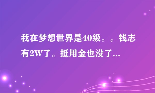我在梦想世界是40级。。钱志有2W了。抵用金也没了。怎么才能赚钱和赚抵用金呢？