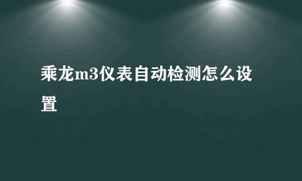 乘龙m3仪表自动检测怎么设置