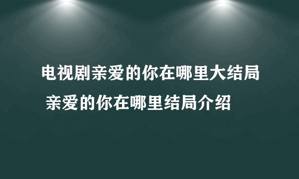 电视剧亲爱的你在哪里大结局 亲爱的你在哪里结局介绍