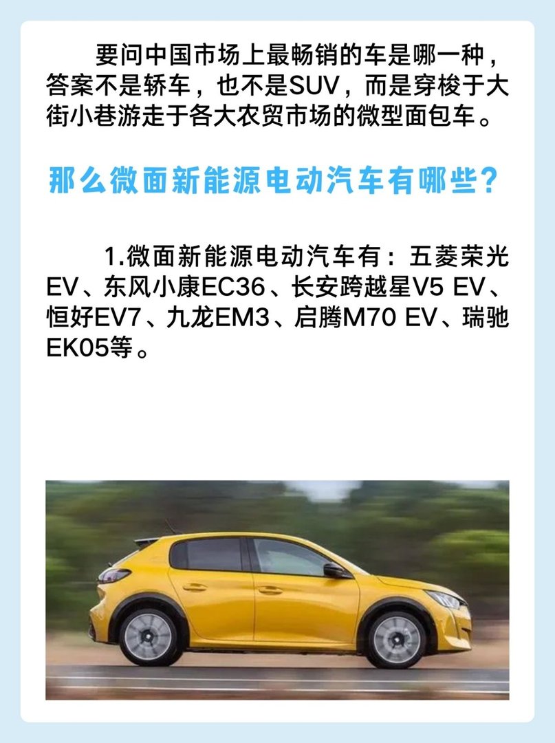 微面新能源电动汽车有哪些