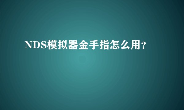 NDS模拟器金手指怎么用？