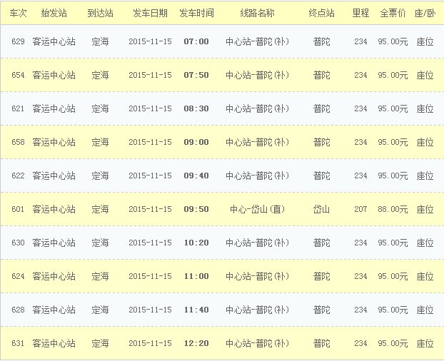 杭州九堡客运站到舟山的发车时刻表？