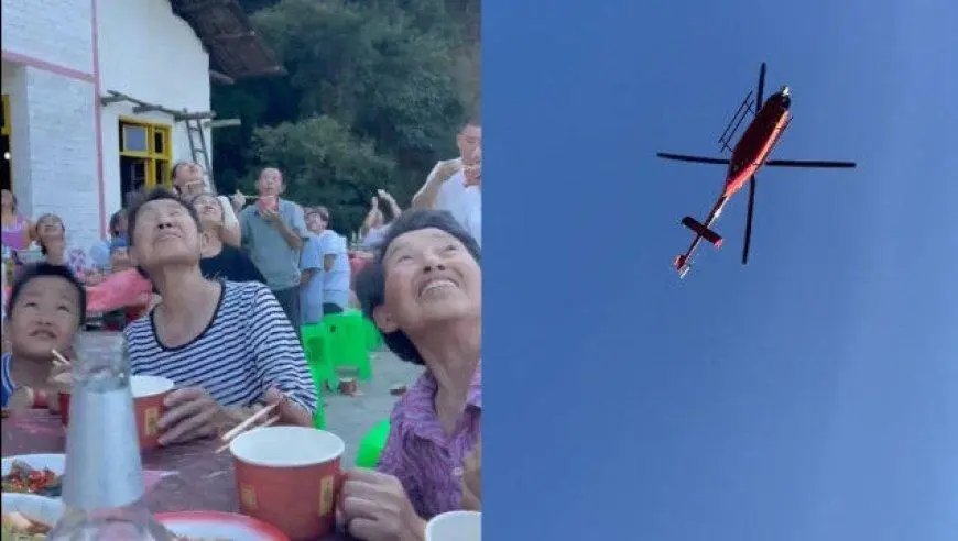 重庆农村吃席头顶飞来直升机,现场飞沙走石,为何会出现这种情况?