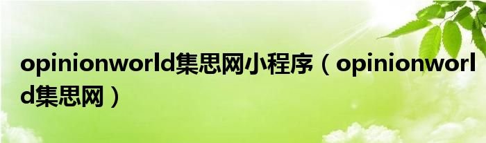 opinionworld集思网小程序opinionworld集思网