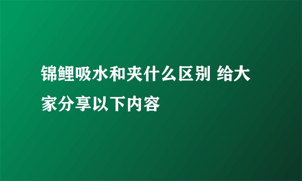 锦鲤吸水和夹什么区别 给大家分享以下内容