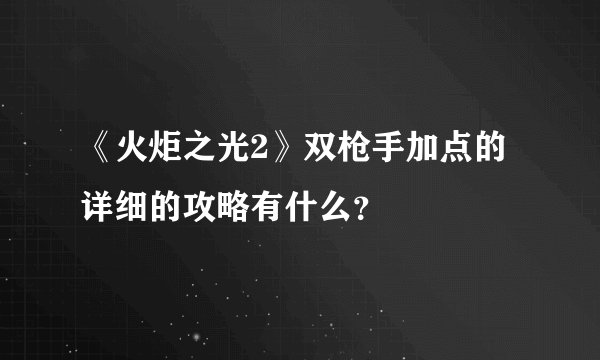 《火炬之光2》双枪手加点的详细的攻略有什么？