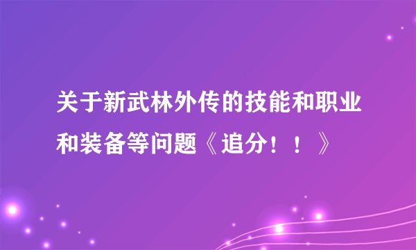 关于新武林外传的技能和职业和装备等问题《追分！！》