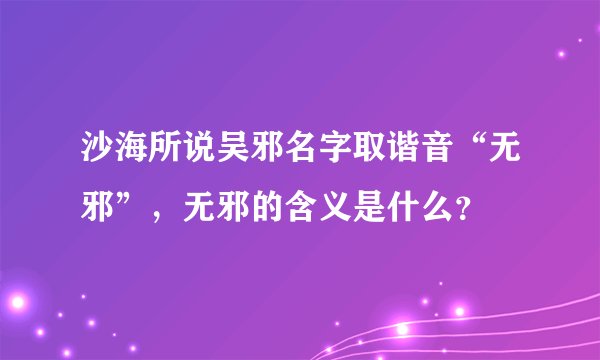 沙海所说吴邪名字取谐音“无邪”，无邪的含义是什么？