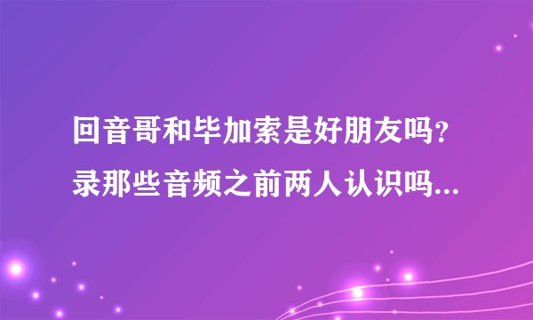 回音哥和毕加索是好朋友吗？录那些音频之前两人认识吗？后来怎么没有他们两人的消息了？