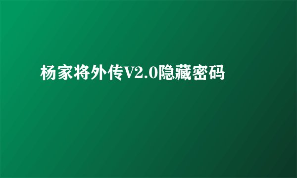 杨家将外传V2.0隐藏密码
