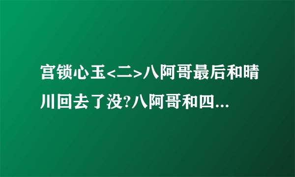 宫锁心玉<二>八阿哥最后和晴川回去了没?八阿哥和四阿哥还是情敌吗?八阿哥喜不喜欢晴川的姐姐?