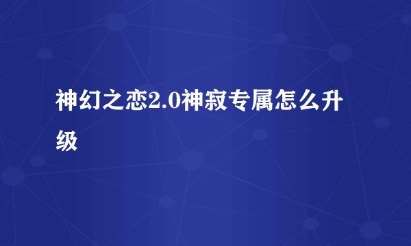 神幻之恋2.0神寂专属怎么升级