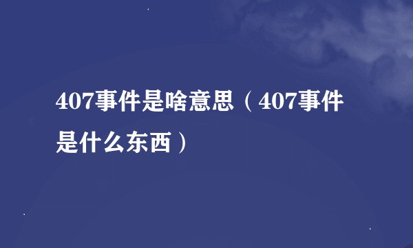 407事件是啥意思（407事件是什么东西）