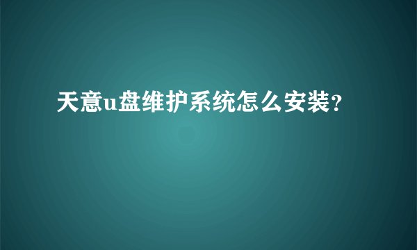 天意u盘维护系统怎么安装？
