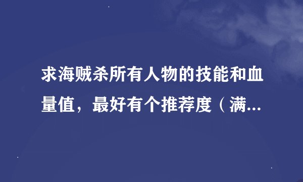 求海贼杀所有人物的技能和血量值，最好有个推荐度（满分十分.给打个分就行）