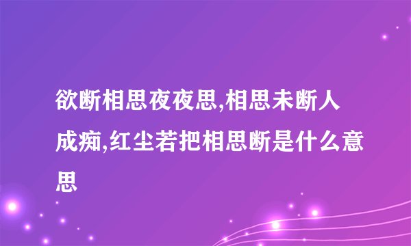 欲断相思夜夜思,相思未断人成痴,红尘若把相思断是什么意思