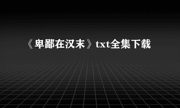 《卑鄙在汉末》txt全集下载