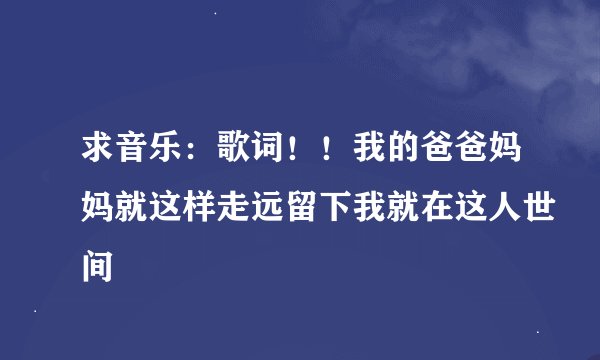 求音乐：歌词！！我的爸爸妈妈就这样走远留下我就在这人世间
