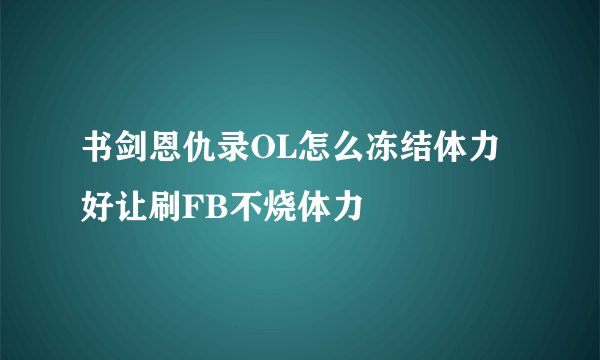 书剑恩仇录OL怎么冻结体力好让刷FB不烧体力