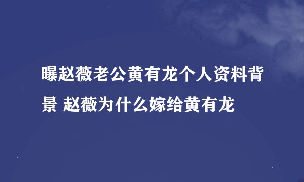 曝赵薇老公黄有龙个人资料背景 赵薇为什么嫁给黄有龙