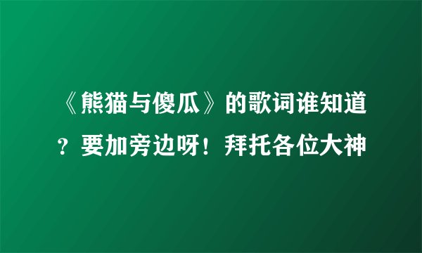 《熊猫与傻瓜》的歌词谁知道？要加旁边呀！拜托各位大神