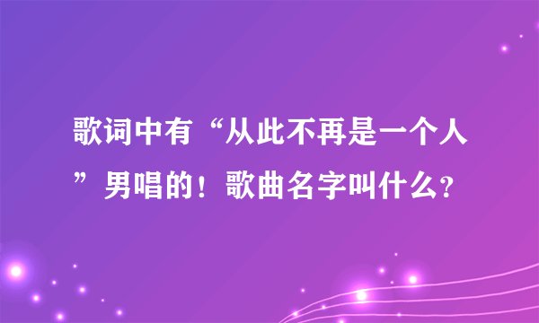 歌词中有“从此不再是一个人”男唱的！歌曲名字叫什么？