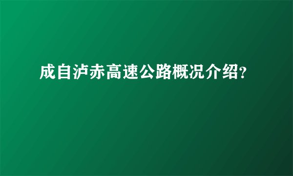 成自泸赤高速公路概况介绍？