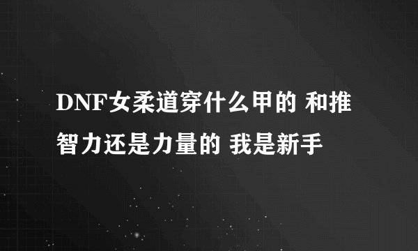 DNF女柔道穿什么甲的 和推智力还是力量的 我是新手