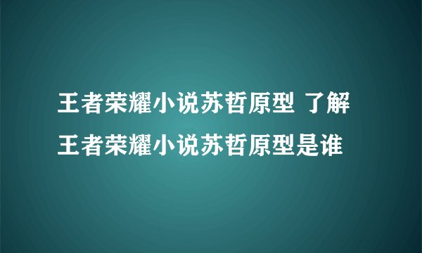 王者荣耀小说苏哲原型 了解王者荣耀小说苏哲原型是谁