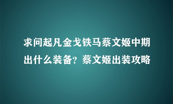 求问起凡金戈铁马蔡文姬中期出什么装备？蔡文姬出装攻略