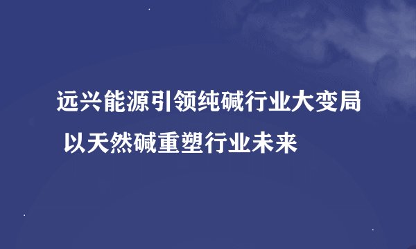 远兴能源引领纯碱行业大变局 以天然碱重塑行业未来