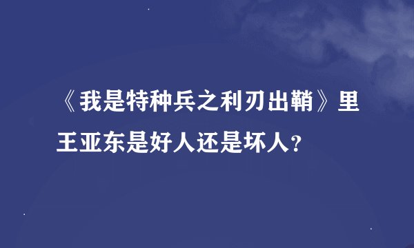 《我是特种兵之利刃出鞘》里王亚东是好人还是坏人？