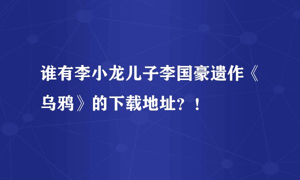 谁有李小龙儿子李国豪遗作《乌鸦》的下载地址？！
