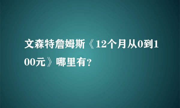 文森特詹姆斯《12个月从0到100元》哪里有？