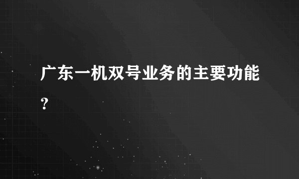 广东一机双号业务的主要功能？