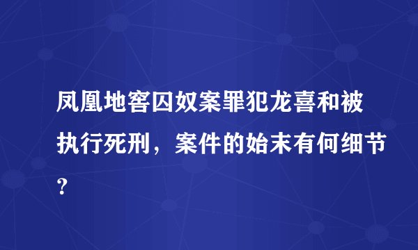 凤凰地窖囚奴案罪犯龙喜和被执行死刑，案件的始末有何细节？