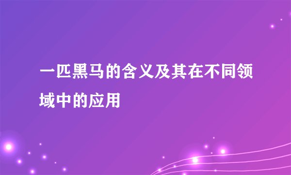 一匹黑马的含义及其在不同领域中的应用